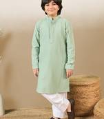 stylish chikankari embroidered green kurta for boys