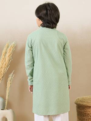 stylish chikankari embroidered green kurta for boys 4