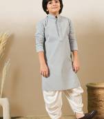 stylish chikankari embroidered grey kurta for boys