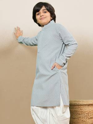 stylish chikankari embroidered grey kurta for boys 2