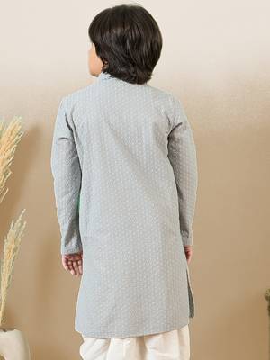 stylish chikankari embroidered grey kurta for boys 4