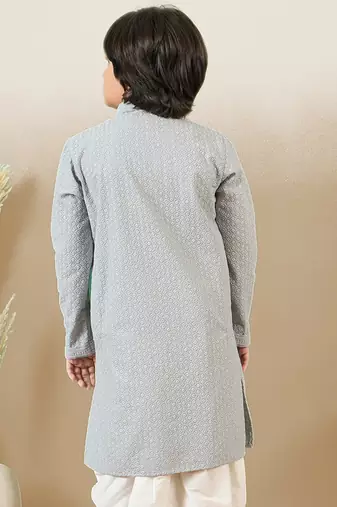 stylish chikankari embroidered grey kurta for boys