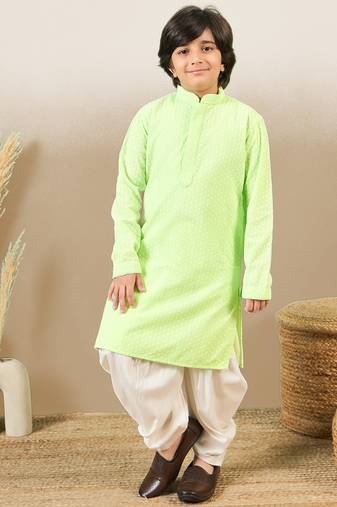 stylish chikankari embroidered light green kurta for boys