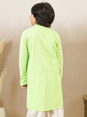 stylish chikankari embroidered light green kurta for boys 4