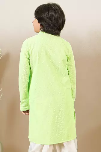 stylish chikankari embroidered light green kurta for boys