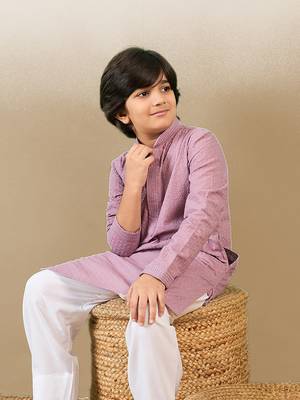 stylish chikankari embroidered purple kurta for boys 2