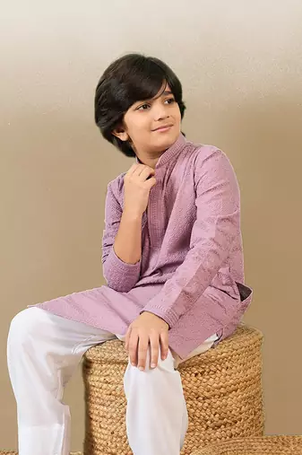 stylish chikankari embroidered purple kurta for boys
