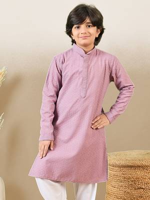 stylish chikankari embroidered purple kurta for boys 3