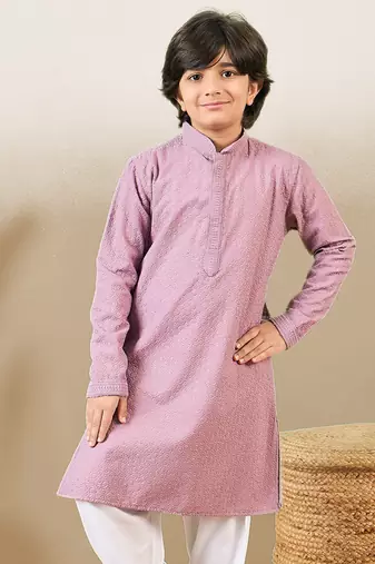 stylish chikankari embroidered purple kurta for boys