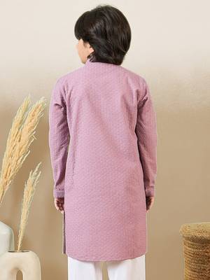 stylish chikankari embroidered purple kurta for boys 4