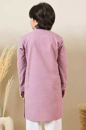 stylish chikankari embroidered purple kurta for boys