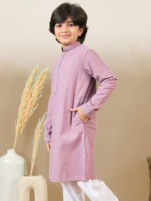 stylish chikankari embroidered purple kurta for boys 5
