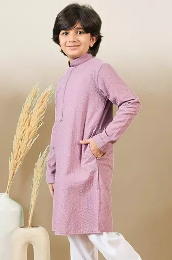 stylish chikankari embroidered purple kurta for boys