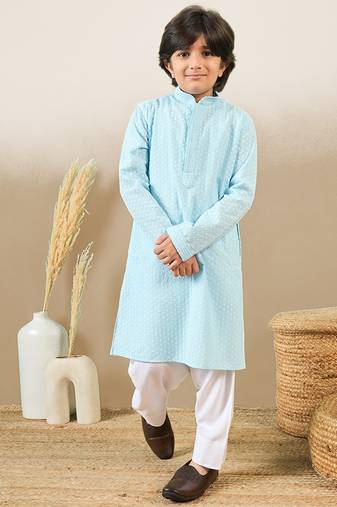 Premium cotton chikankari embroidered blue kurta