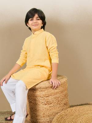 Premium cotton chikankari embroidered yellow kurta 2