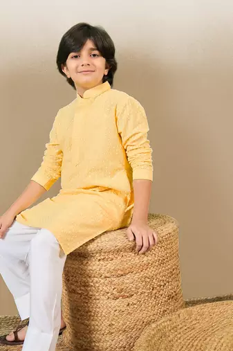 Premium cotton chikankari embroidered yellow kurta