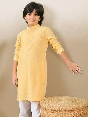 Premium cotton chikankari embroidered yellow kurta 3