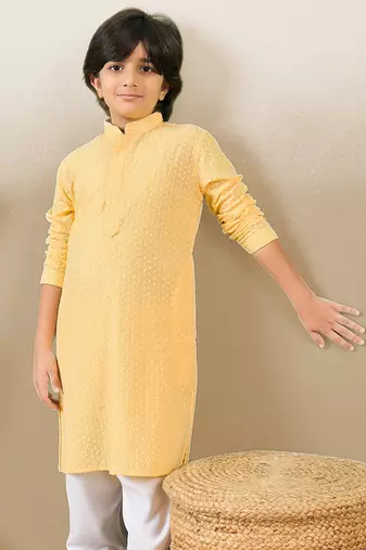 Premium cotton chikankari embroidered yellow kurta