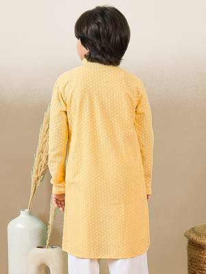Premium cotton chikankari embroidered yellow kurta 4