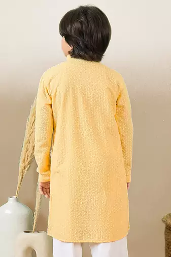 Premium cotton chikankari embroidered yellow kurta