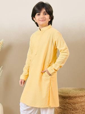 Premium cotton chikankari embroidered yellow kurta 5