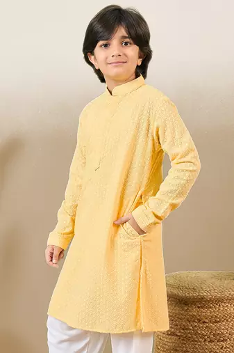 Premium cotton chikankari embroidered yellow kurta
