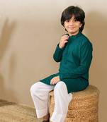 stylish chikankari embroidered deep green kurta for boys