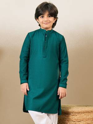 stylish chikankari embroidered deep green kurta for boys 2