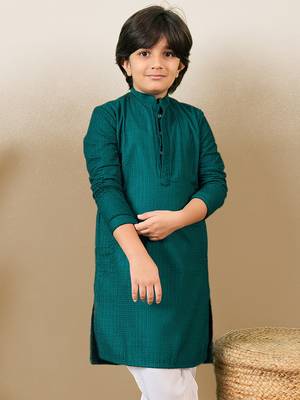 stylish chikankari embroidered deep green kurta for boys 3