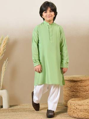 Premium cotton silk green kurta set 1