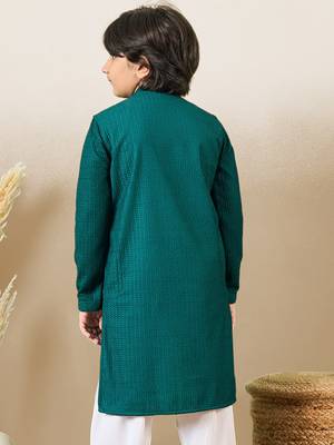 stylish chikankari embroidered deep green kurta for boys 4