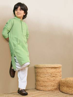 Premium cotton silk green kurta set 2