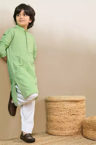 Premium cotton silk green kurta set