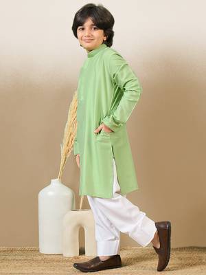 Premium cotton silk green kurta set 3