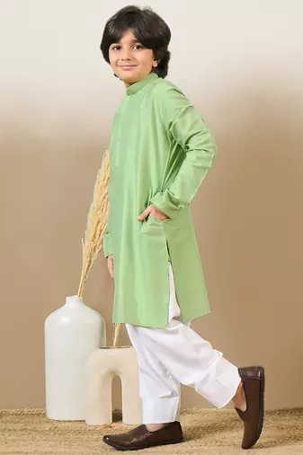 Premium cotton silk green kurta set