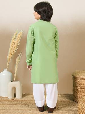 Premium cotton silk green kurta set 4