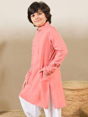 premium cotton pink kurta for boys 5