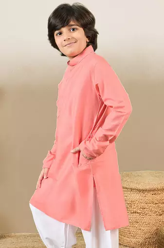 premium cotton pink kurta for boys