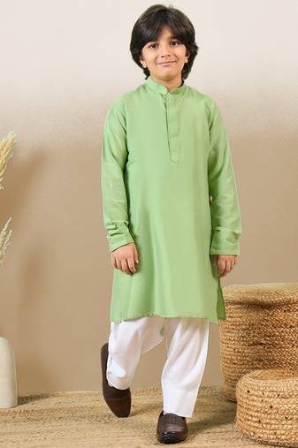 premium cotton green kurta for boys