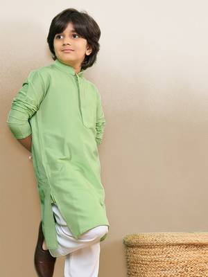 premium cotton green kurta for boys 2