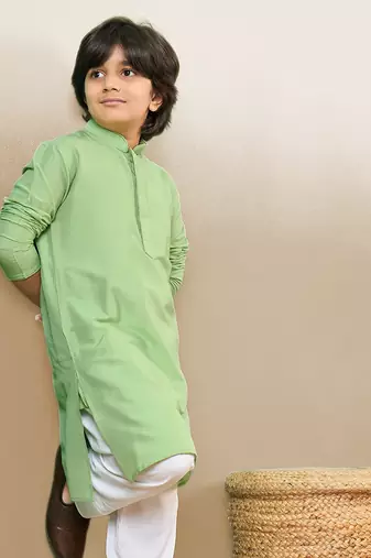premium cotton green kurta for boys