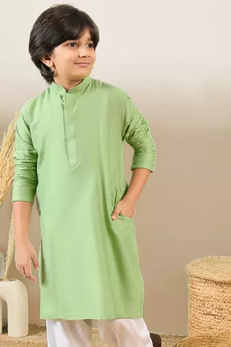 premium cotton green kurta for boys