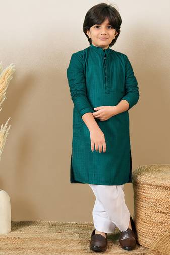 Stylish chikankari embroidered deep green kurta set
