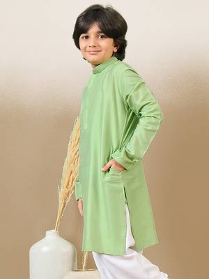 premium cotton green kurta for boys 5