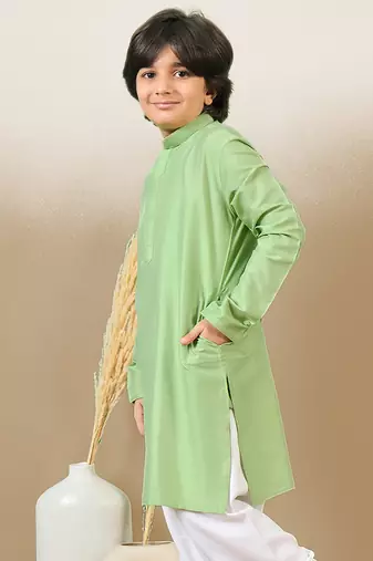 premium cotton green kurta for boys