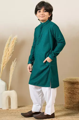 Stylish chikankari embroidered deep green kurta set