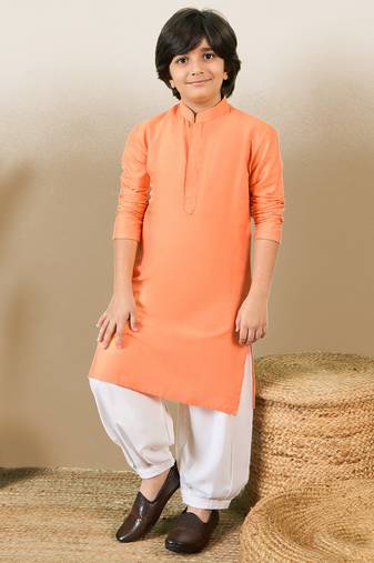 premium cotton orange kurta for boys