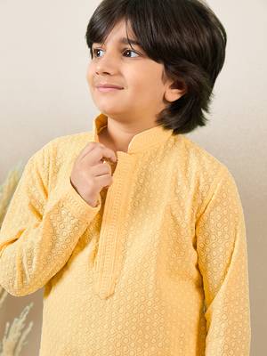 Premium cotton chikankari embroidered yellow kurta set 2