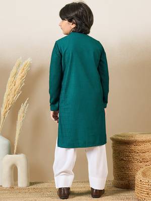 Stylish chikankari embroidered deep green kurta set 4