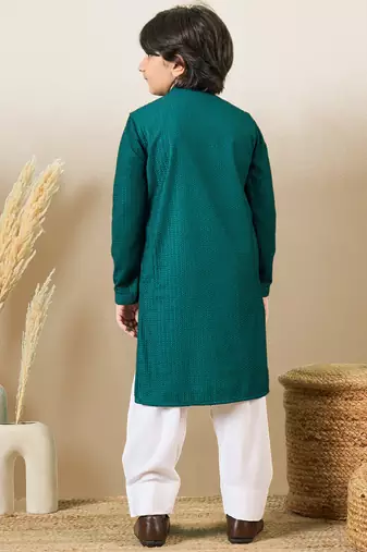Stylish chikankari embroidered deep green kurta set